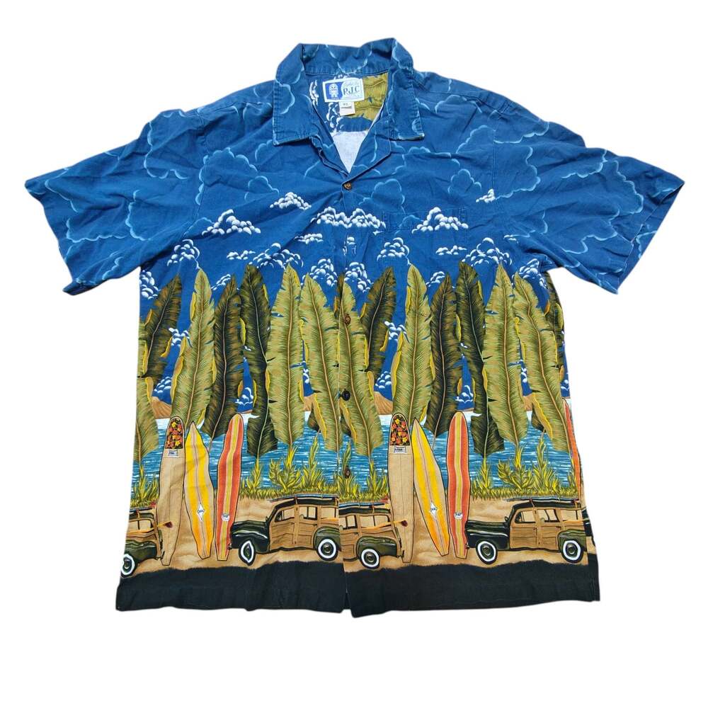 RJC Styled By RJC Vintage Surf Size XL Woody Wagon Print Hawaiian Shirt